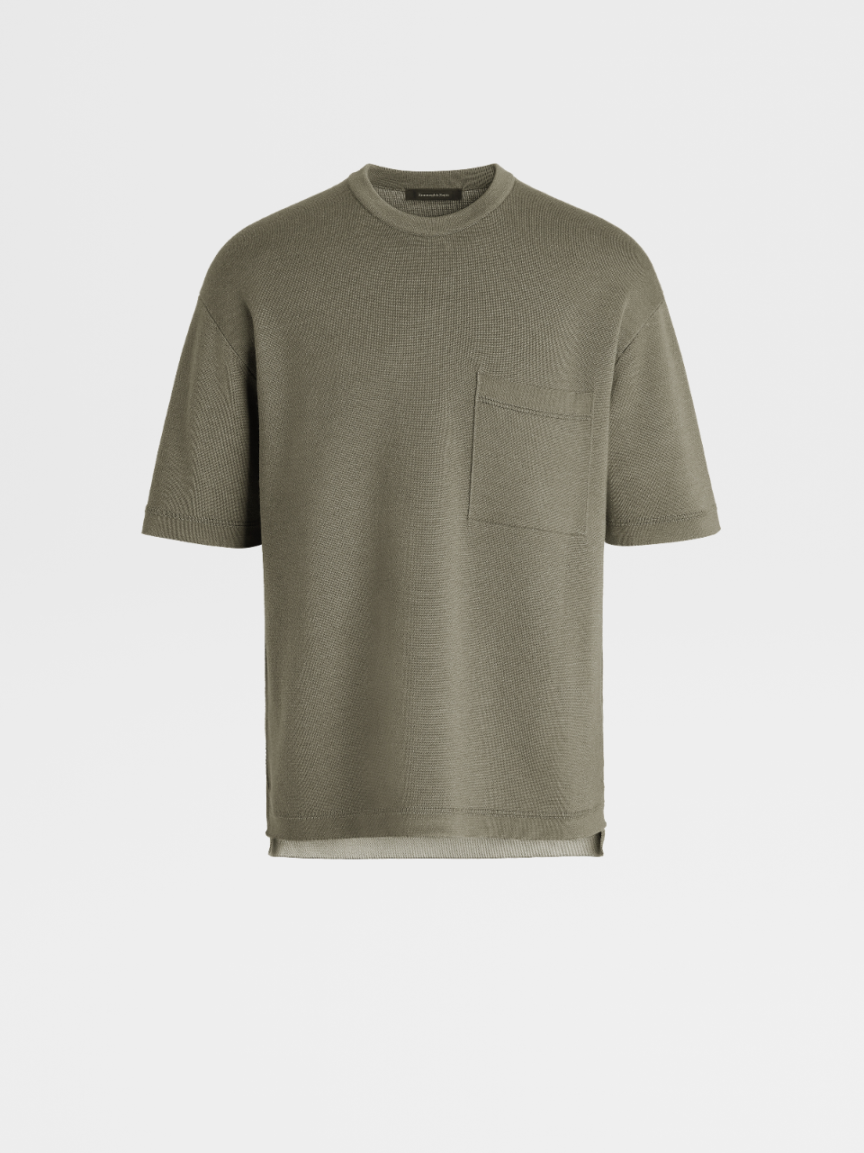 T-shirt a Maniche Corte in Seta Cashmere e Cotone Verde Militare Chiaro